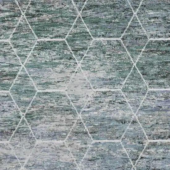 Teal Ivory And Gray Geometric Washable Area Rug With UV Protection Photo 2