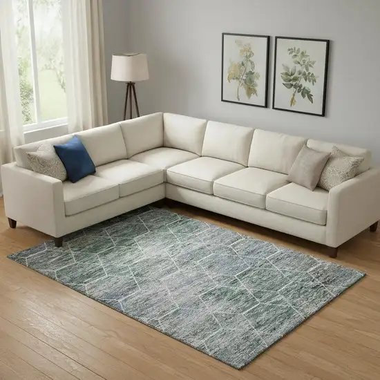 Teal Ivory And Gray Geometric Washable Area Rug With UV Protection Photo 2