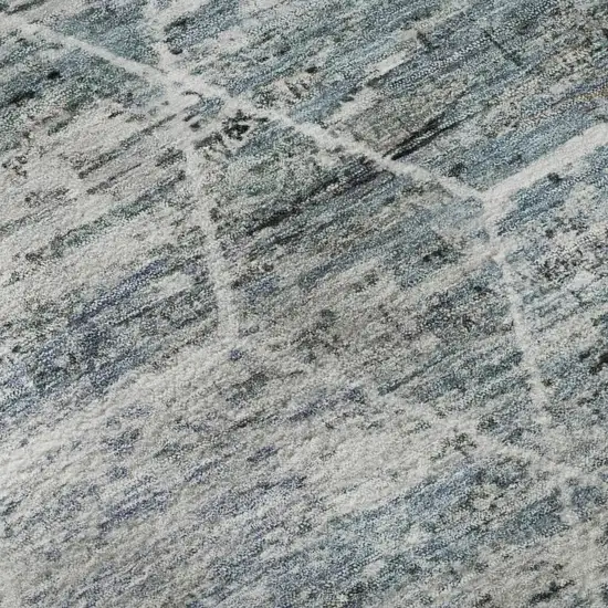 Teal Ivory And Gray Geometric Washable Area Rug With UV Protection Photo 9