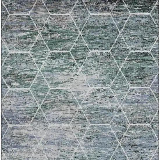 Teal Ivory And Gray Geometric Washable Area Rug With UV Protection Photo 3