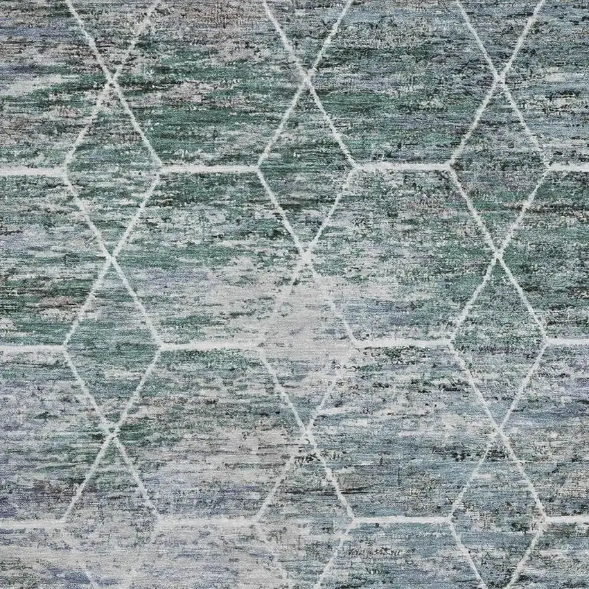 Teal Ivory And Gray Geometric Washable Area Rug With UV Protection Photo 2