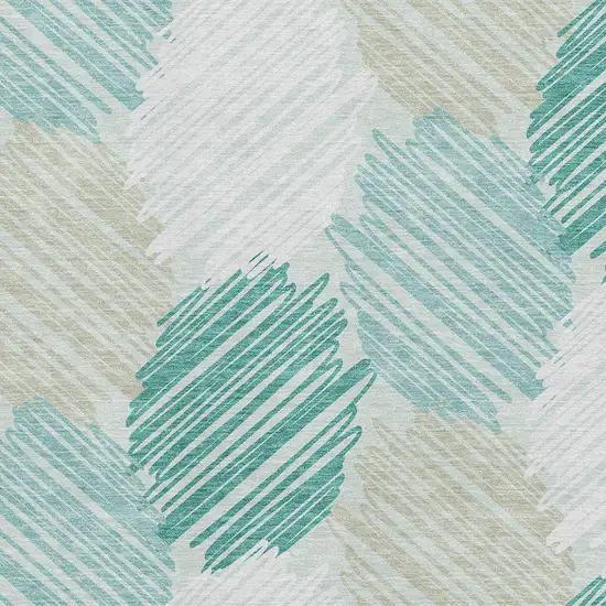 Teal Ivory And Gray Geometric Washable Area Rug With UV Protection Photo 3