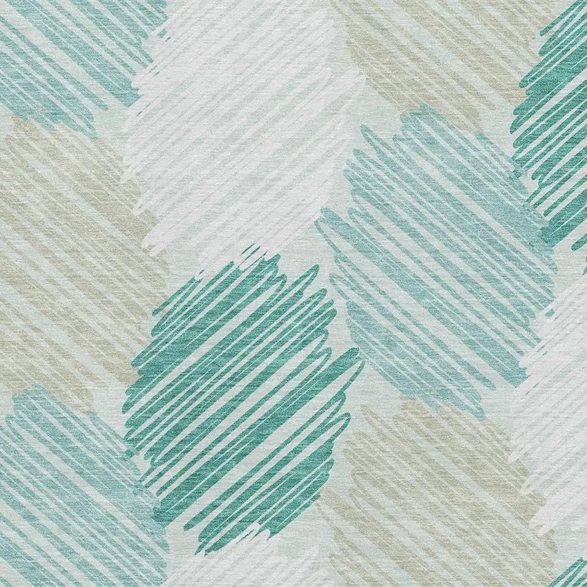 Teal Ivory And Gray Geometric Washable Area Rug With UV Protection Photo 3