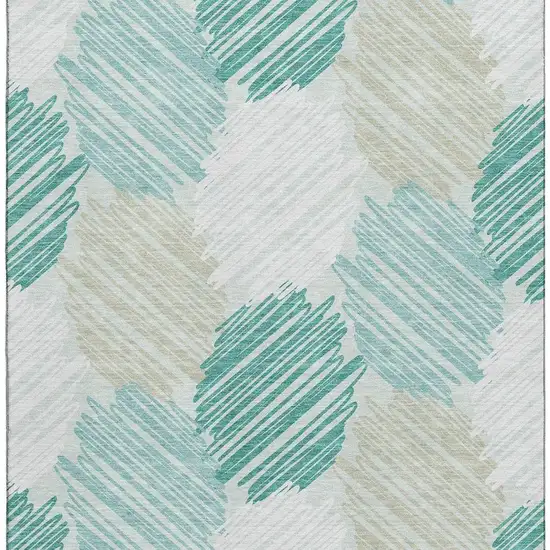 Teal Ivory And Gray Geometric Washable Area Rug With UV Protection Photo 4
