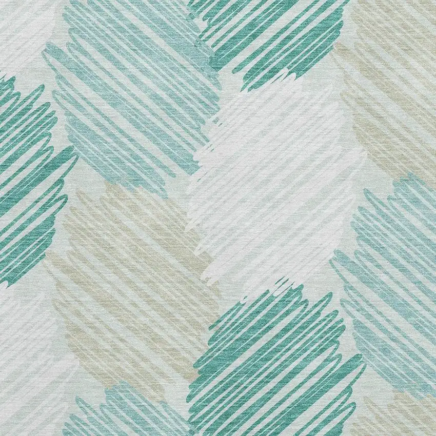 Teal Ivory And Gray Geometric Washable Area Rug With UV Protection Photo 3