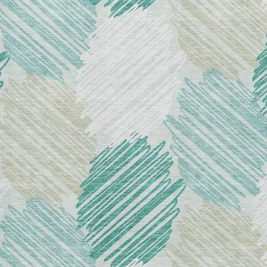 Teal Ivory And Gray Geometric Washable Area Rug With UV Protection Photo 3