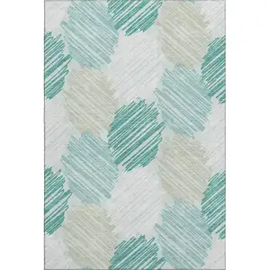 Photo of Teal Ivory And Gray Geometric Washable Area Rug With UV Protection