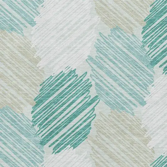 Teal Ivory And Gray Geometric Washable Area Rug With UV Protection Photo 3