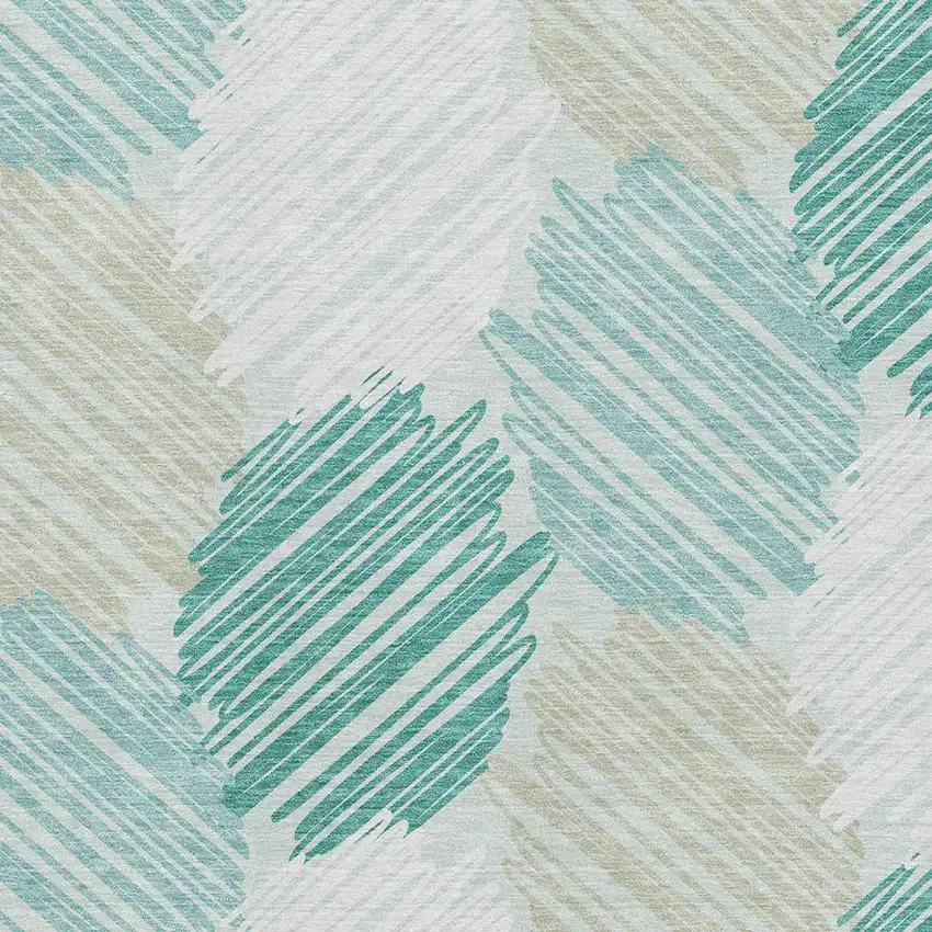Teal Ivory And Gray Geometric Washable Area Rug With UV Protection Photo 3