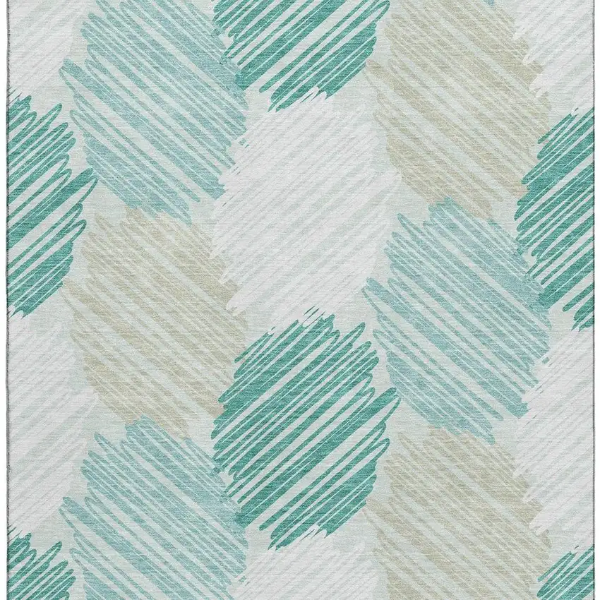 Teal Ivory And Gray Geometric Washable Area Rug With UV Protection Photo 4