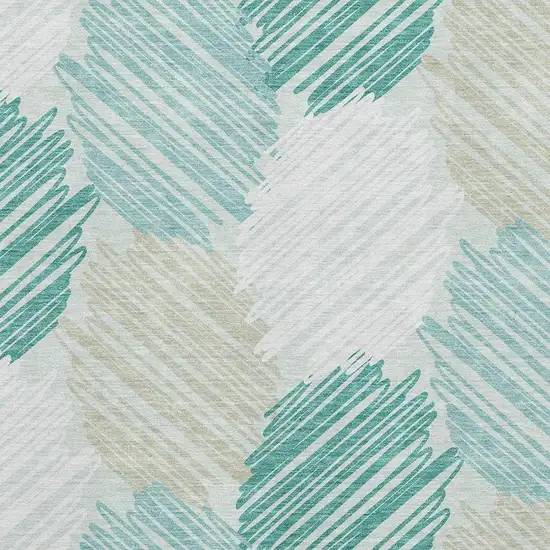 Teal Ivory And Gray Geometric Washable Area Rug With UV Protection Photo 3