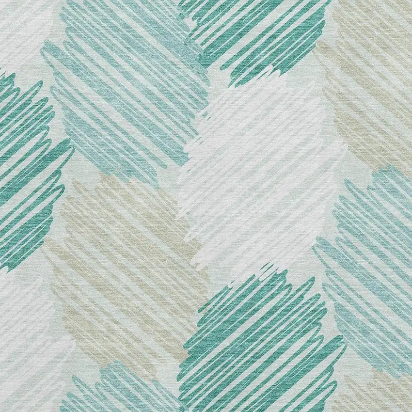 Teal Ivory And Gray Geometric Washable Area Rug With UV Protection Photo 3