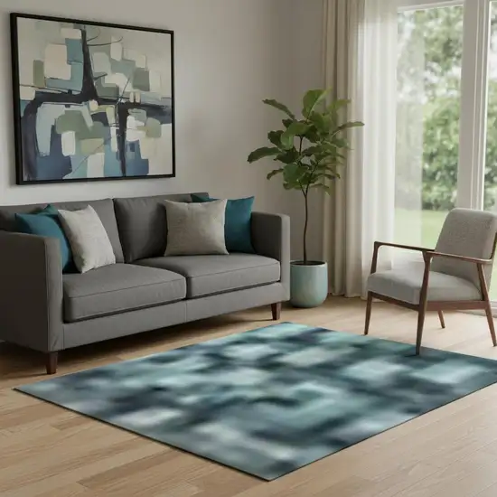 Teal Ivory And Gray Geometric Washable Area Rug With UV Protection Photo 2