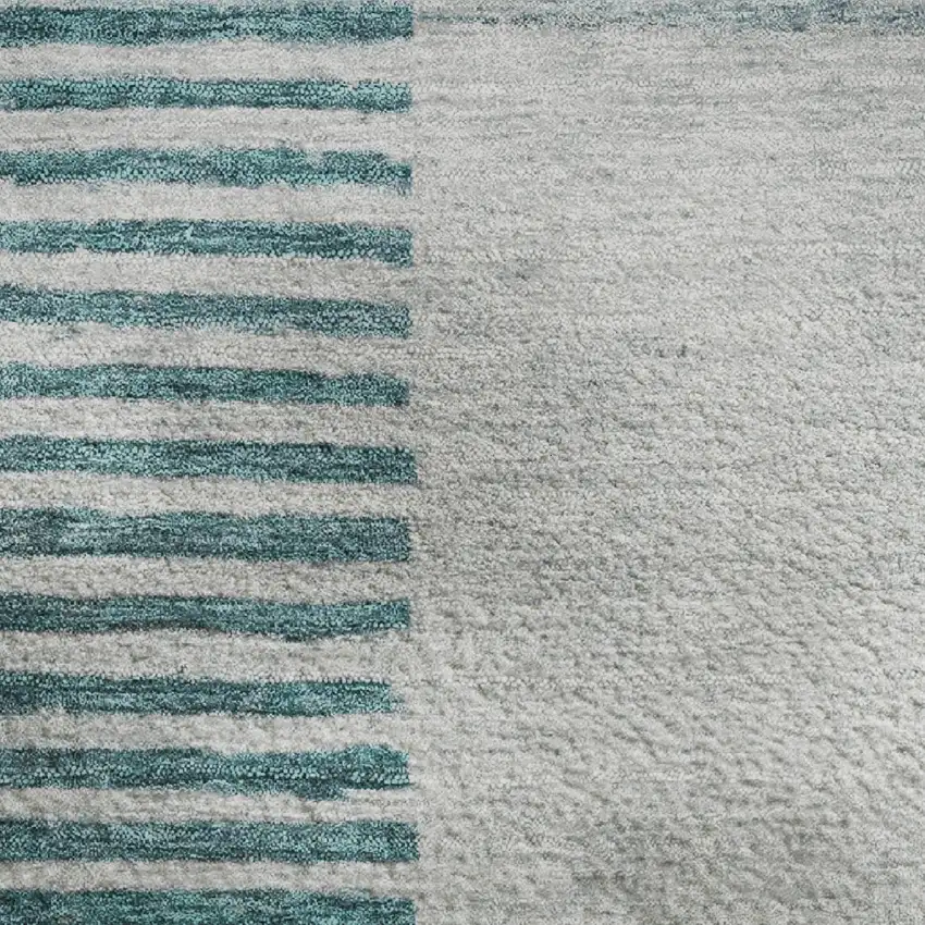 Teal Ivory And Gray Geometric Washable Area Rug With UV Protection Photo 4