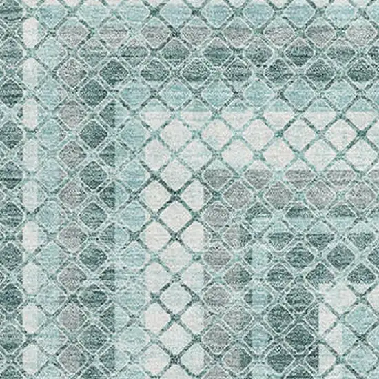 Teal Ivory And Gray Geometric Washable Area Rug With UV Protection Photo 3