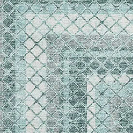 Teal Ivory And Gray Geometric Washable Area Rug With UV Protection Photo 3