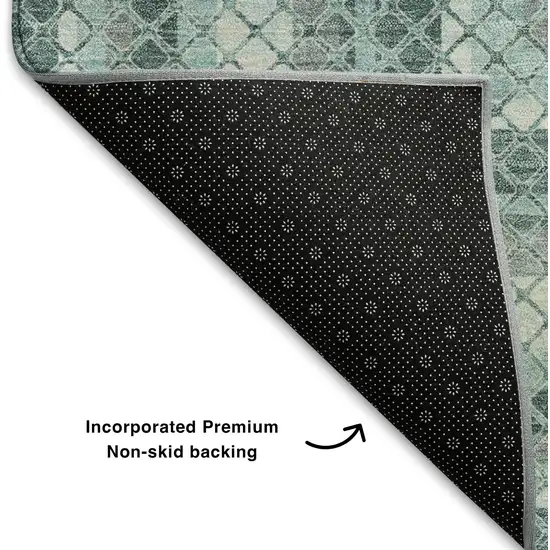 Teal Ivory And Gray Geometric Washable Area Rug With UV Protection Photo 6