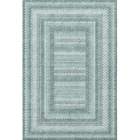Teal Ivory And Gray Geometric Washable Area Rug With UV Protection Photo 3