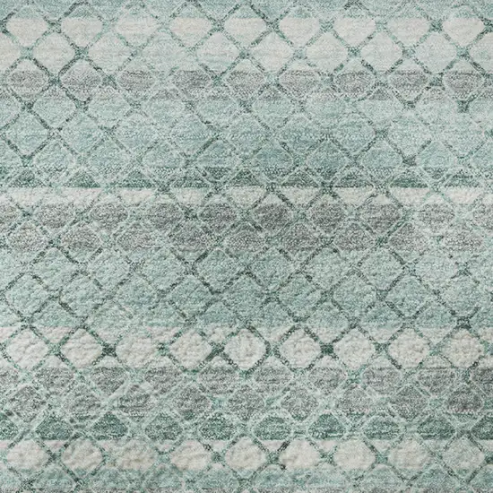 Teal Ivory And Gray Geometric Washable Area Rug With UV Protection Photo 9