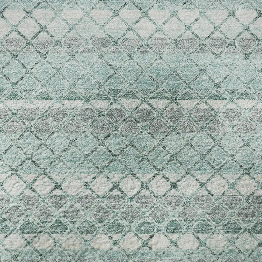 Teal Ivory And Gray Geometric Washable Area Rug With UV Protection Photo 9