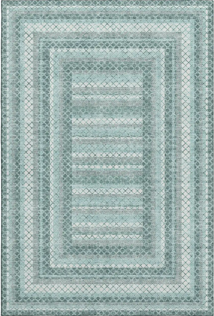 Teal Ivory And Gray Geometric Washable Area Rug With UV Protection Photo 1