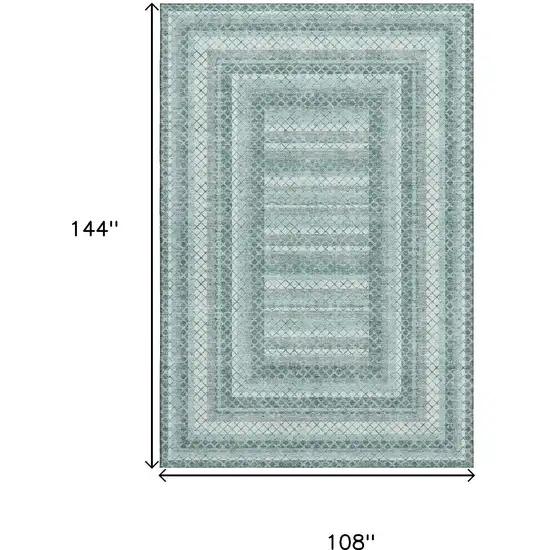 Teal Ivory And Gray Geometric Washable Area Rug With UV Protection Photo 9