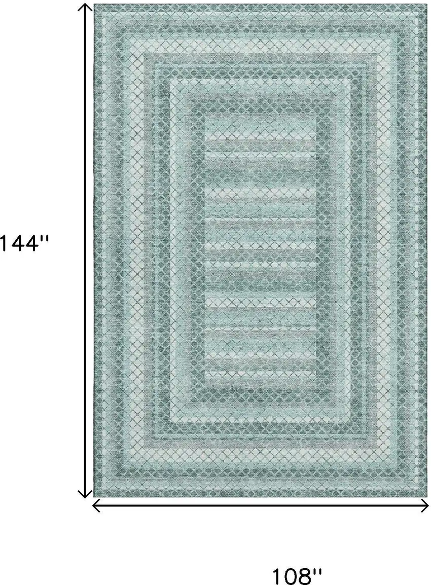 Teal Ivory And Gray Geometric Washable Area Rug With UV Protection Photo 9
