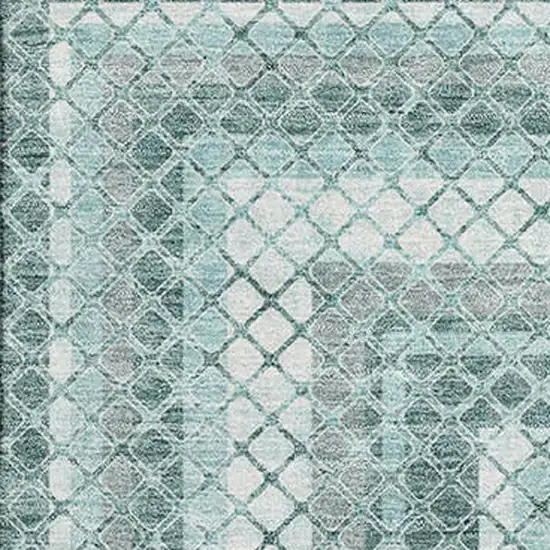 Teal Ivory And Gray Geometric Washable Area Rug With UV Protection Photo 3