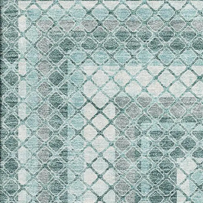 Teal Ivory And Gray Geometric Washable Area Rug With UV Protection Photo 3