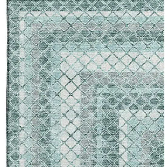 Teal Ivory And Gray Geometric Washable Area Rug With UV Protection Photo 4