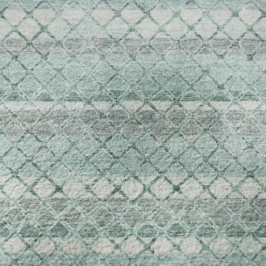 Teal Ivory And Gray Geometric Washable Area Rug With UV Protection Photo 8