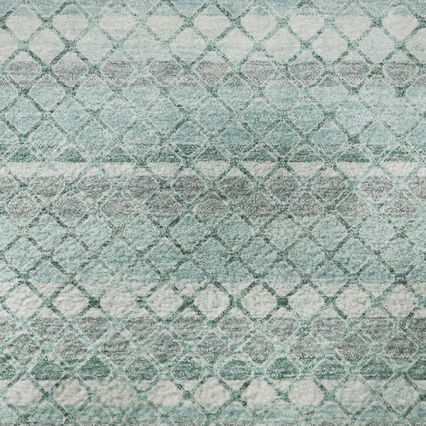 Teal Ivory And Gray Geometric Washable Area Rug With UV Protection Photo 8