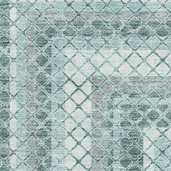 Teal Ivory And Gray Geometric Washable Area Rug With UV Protection Photo 3