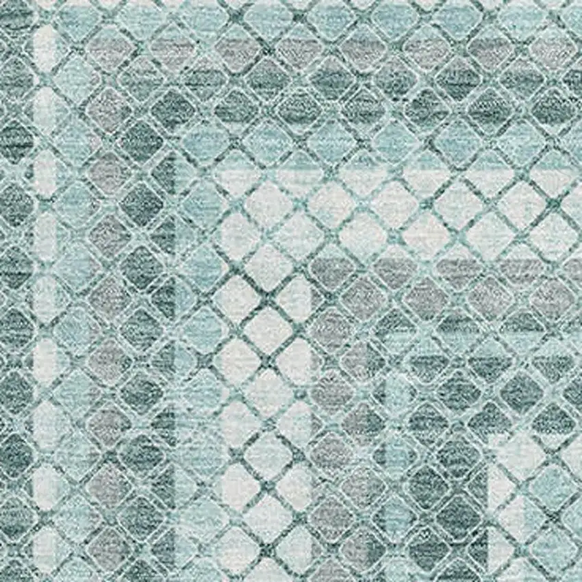 Teal Ivory And Gray Geometric Washable Area Rug With UV Protection Photo 3