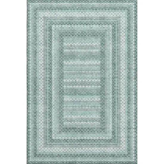 Teal Ivory And Gray Geometric Washable Area Rug With UV Protection Photo 1