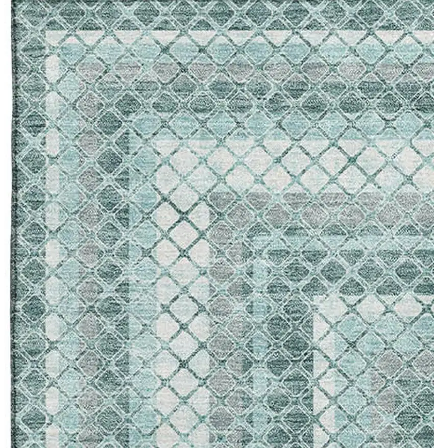 Teal Ivory And Gray Geometric Washable Area Rug With UV Protection Photo 4