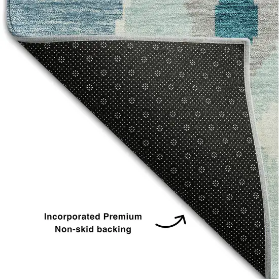 Teal Ivory And Gray Ikat Washable Area Rug With UV Protection Photo 6