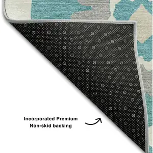 Photo of Teal Ivory And Gray Medallion Washable Area Rug With UV Protection