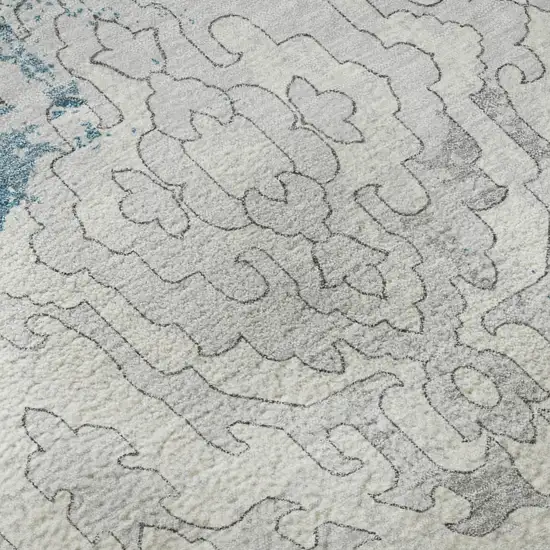 Teal Ivory And Gray Medallion Washable Area Rug With UV Protection Photo 9