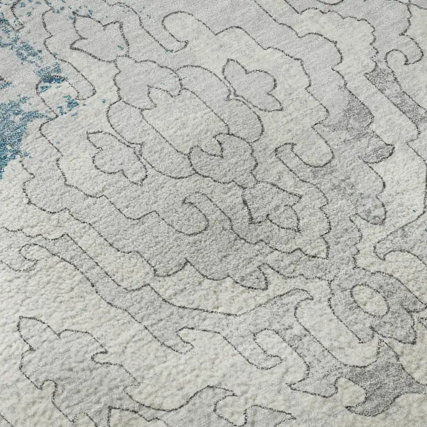 Teal Ivory And Gray Medallion Washable Area Rug With UV Protection Photo 9