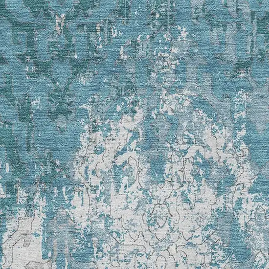 Teal Ivory And Gray Medallion Washable Area Rug With UV Protection Photo 4