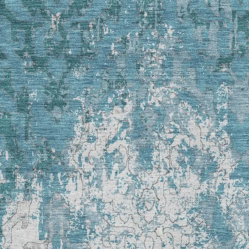 Teal Ivory And Gray Medallion Washable Area Rug With UV Protection Photo 4