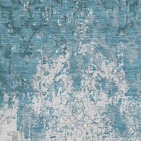 Teal Ivory And Gray Medallion Washable Area Rug With UV Protection Photo 4
