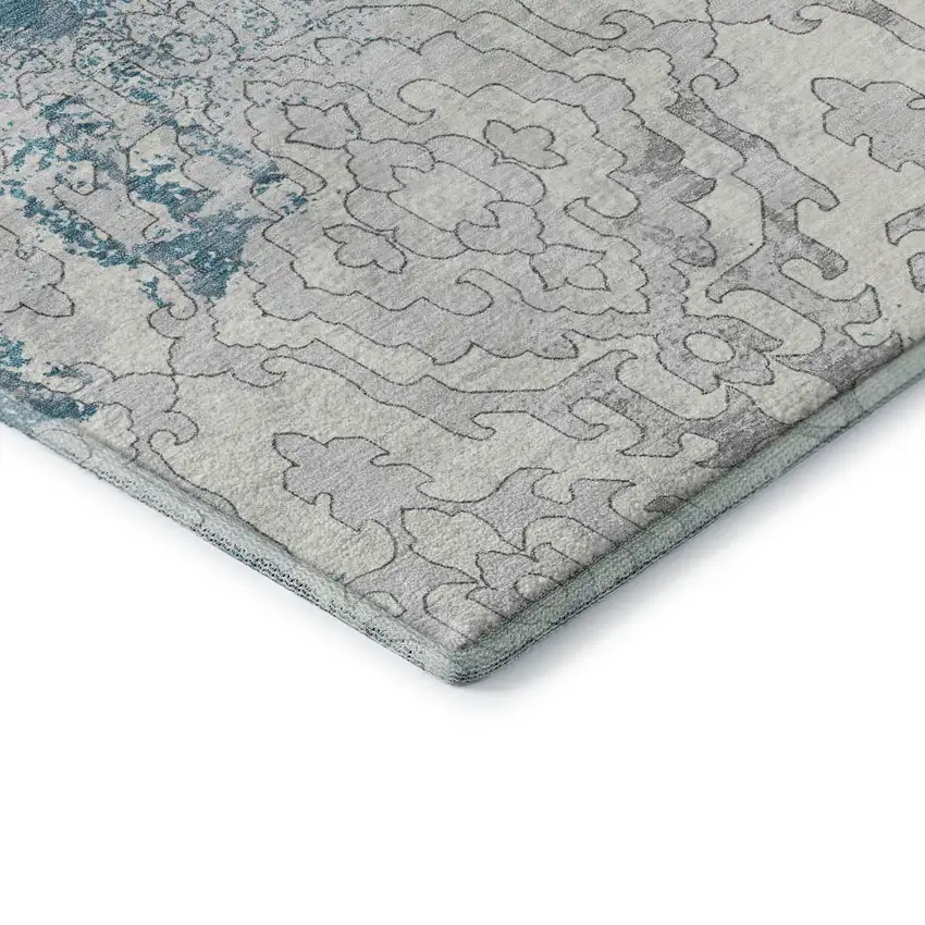 Teal Ivory And Gray Medallion Washable Area Rug With UV Protection Photo 9