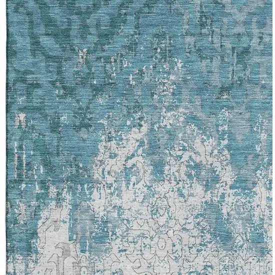 Teal Ivory And Gray Medallion Washable Area Rug With UV Protection Photo 4