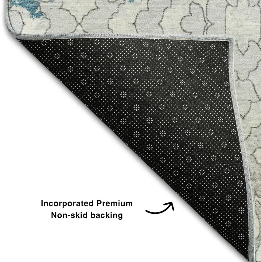 Teal Ivory And Gray Medallion Washable Area Rug With UV Protection Photo 7