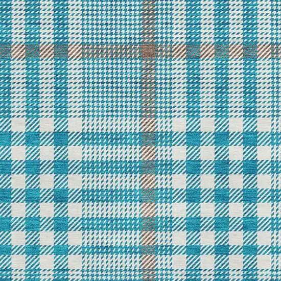 Teal Ivory And Gray Plaid Washable Area Rug With UV Protection Photo 2