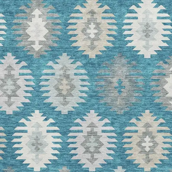 Teal Ivory And Gray Southwestern Washable Area Rug With UV Protection Photo 2
