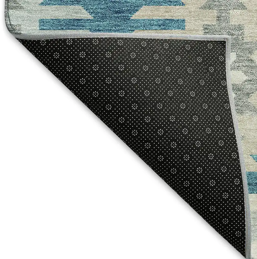 Teal Ivory And Gray Southwestern Washable Area Rug With UV Protection Photo 6
