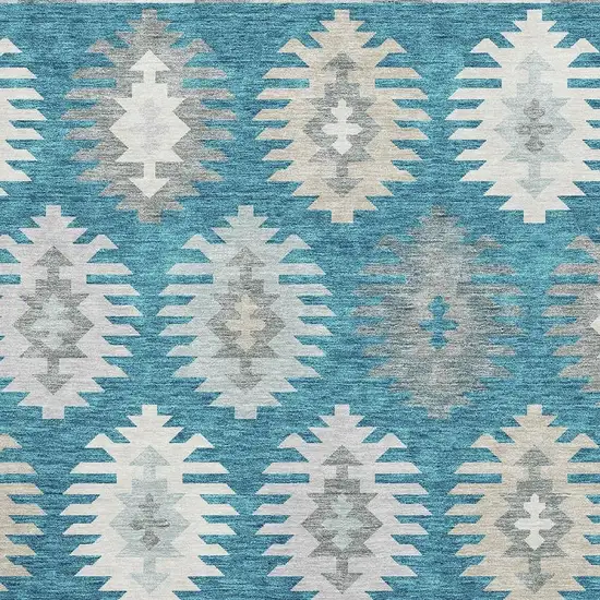 Teal Ivory And Gray Southwestern Washable Area Rug With UV Protection Photo 2